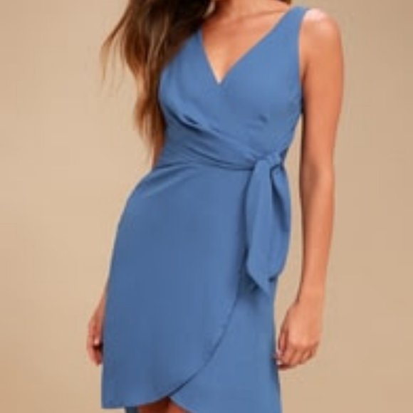 Lulus Baldwin Blue High-Low Wrap Midi Dress - Picture 2 of 7